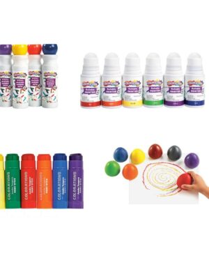 Colorations Jumbo Tempera Paint Sticks, Egg Crayon, Rollable & Bonus Dabber Markers