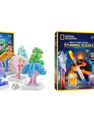 NATIONAL GEOGRAPHIC Craft Kits for Kids - Crystal Growing Kit, Grow 6 Crystal Trees in Just 6 Hours, Educational & Stunning Chemistry Set - Mega Science Kit with 45 Easy Experiments- Make a Volcano