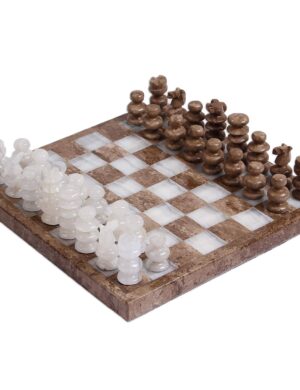 NOVICA Handcrafted Marble and Stone Chess Set, Brown and Ivory, 'Brown and Ivory Challenge' (7.5 in.)