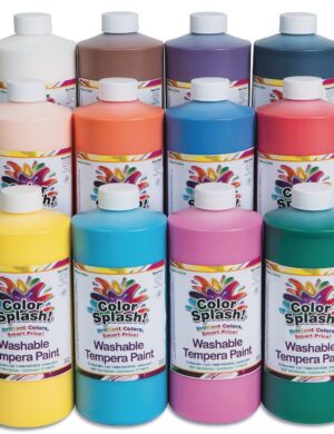 S&S Worldwide Washable Tempera Paint, 16 oz. Assortment (Set of 12), Full Color Range