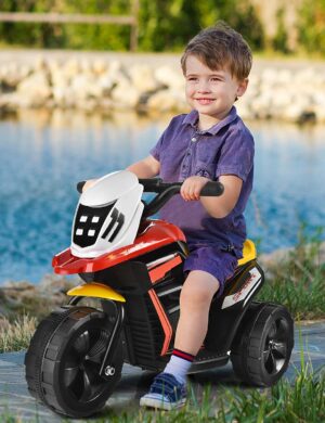 FUTADA Kids Motorcycle, 6V Battery Powered Ride on Motorcycle w/ 3 Wheels, Horn, Music, Foot Pedal, Birthday Gift for Children Girls Boys