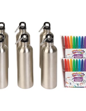 Colorations Decorate Your Own Stainless Steel Water Bottles & Color Permanent Markers Set