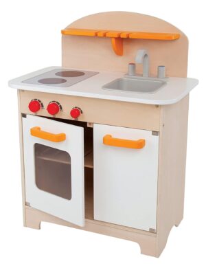 Hape Gourmet Kitchen Kid's Wooden Pretend Play Kitchen Set |Sink, Stove, Baking Oven, Cabinet, Turnable Knobs & Spice Shelf