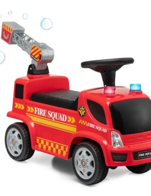HOMGX Kids Ride On Fire Truck with Bubble Maker, Foot-to-Floor Sliding Car for Toddler, Music, Siren Sound, Flash Light & Ladder, Fire Engine Push Car, Ride On Push Car for Kids Boys Girls, Red