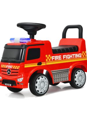 GLACER Ride on Fire Truck, Licensed Mercedes Benz Sliding Walking Car for Toddlers w/Horn, Music, Lights, Under Seat Storage, Foot-to-Floor Ride on Toy for Toddlers Boys & Girls